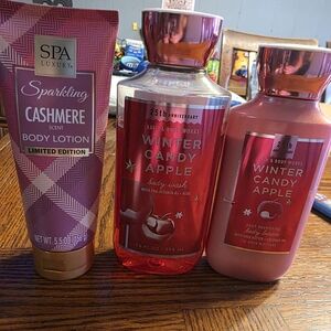 Bath & Body Works Winter Candy Apple Body Wash, And Body Lotions - Red and Pink